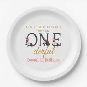 Floral Isn't She Lovely Onederful 1st Birthday Paper Plates