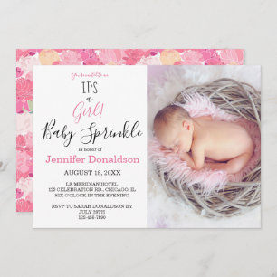 Floral It's a Girl! Pink Photo Baby Sprinkle Invitation