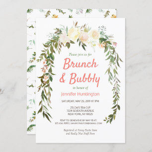 Floral Ivory Coral Brunch & Bubbly Bridal Shower Invitation