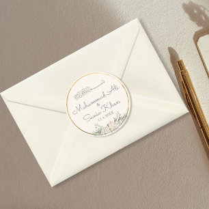 Floral Ivory Cream and Gold Islamic Muslim Wedding Classic Round Sticker