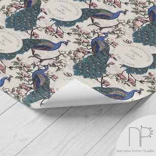 Floral Ivory Engagement Peacocks Wrapping Paper