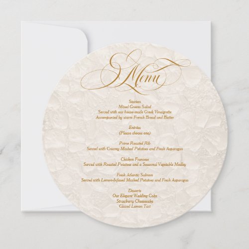 Floral Ivory Gold Elegant Script Wedding Menu Card