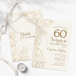 Floral Ivory Gold Surprise 60th Birthday Party Invitation