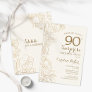 Floral Ivory Gold Surprise 90th Birthday Party Invitation