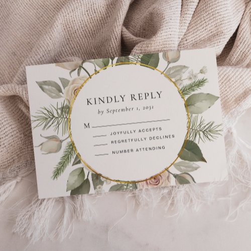 Floral Ivory Watercolor Wreath Wedding  RSVP Card