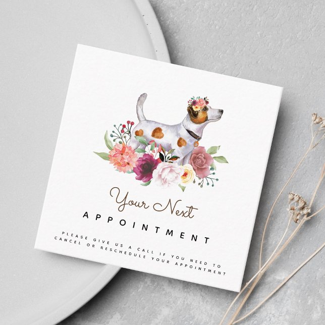 Floral Jack Russel Terrier Appointment Reminder Square Business Card (Creator Uploaded)