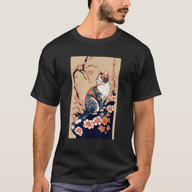 Floral Japanese Cat T-Shirt (Front)