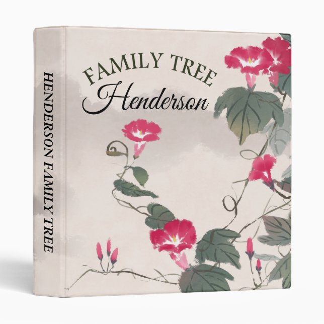 Floral Japanese Hibiscus Genealogy Family Tree 3 Ring Binder (Front/Spine)