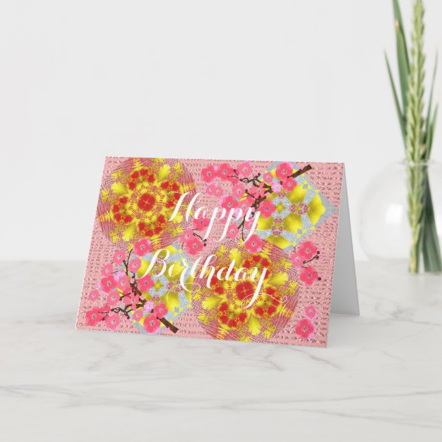 Floral Japanese Pink Cherry Blossom Pretty Card (Front)