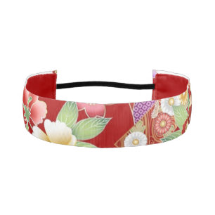 Floral Japanese print on red Athletic Headband