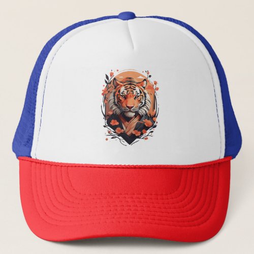 Floral Japanese tiger design Trucker Hat