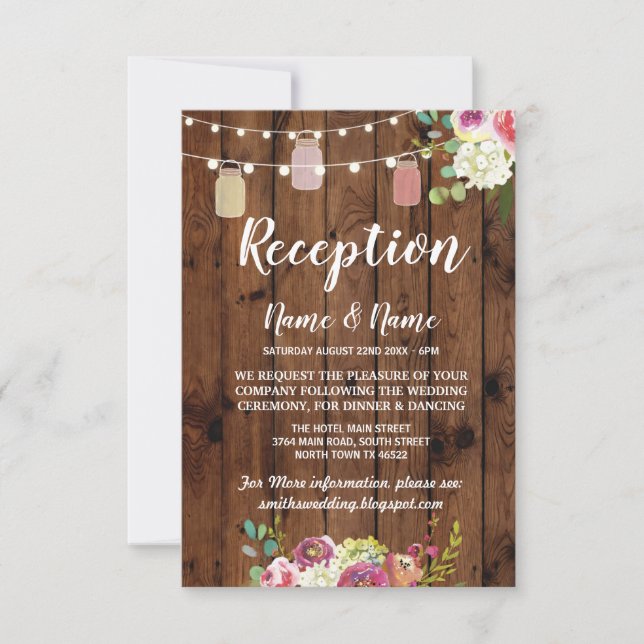 Floral Jars Rustic Wedding Reception Cards Wood (Front)