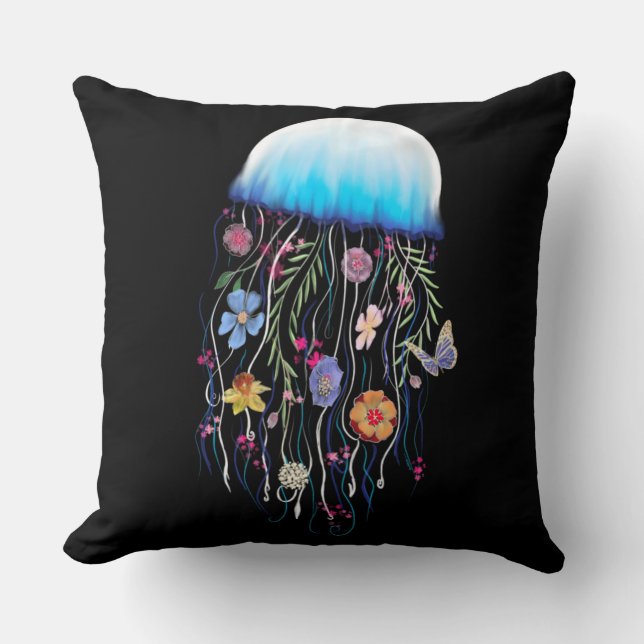 Floral Jellyfish  Throw Pillow (Front)