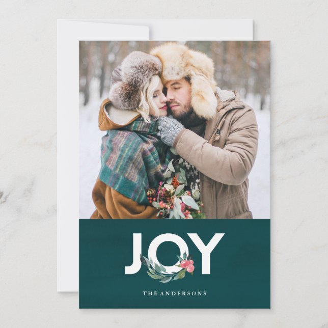 Floral Joy Holiday Photo Card (Front)