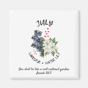 Floral JULY Birth Month Flower Custom Christian Magnet