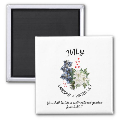 Floral JULY Birth Month Flower Custom Christian  Magnet