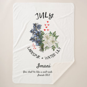 Floral JULY Birth Month Flower Custom Christian Sherpa Blanket