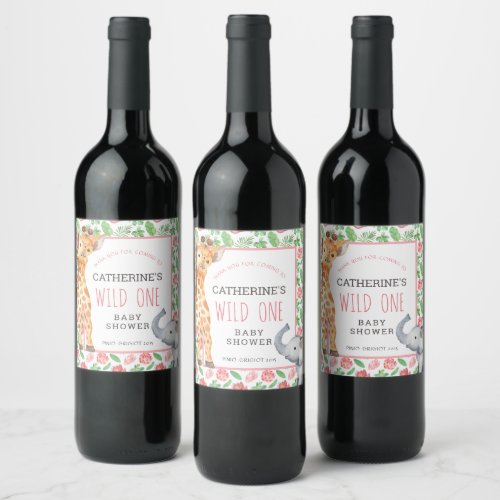 Floral Jungle Safari Baby Shower Thank You  Wine Label