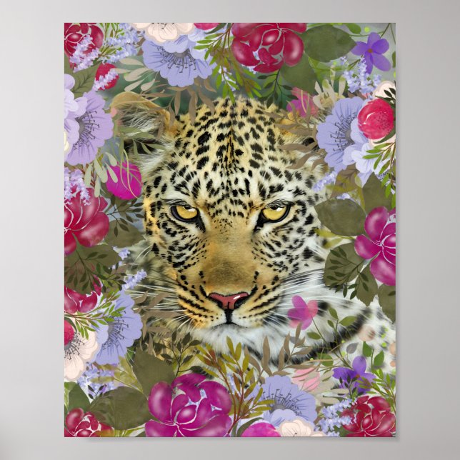 Floral Jungle Safari Leopard Painting Poster (Front)
