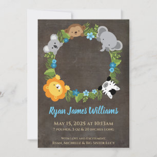 Floral Jungle Safari Wreath Baby Boy Announcement