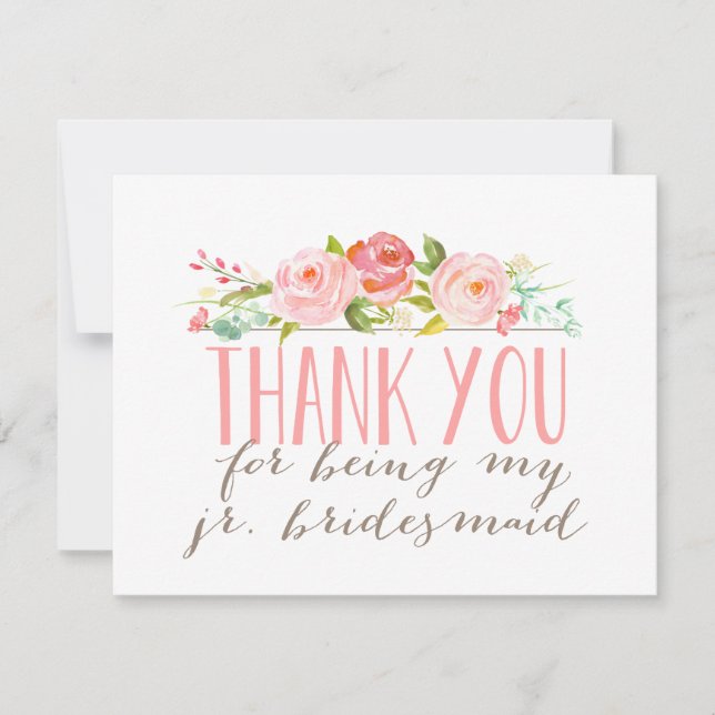 Floral Junior Bridesmaid Thank You Card (Front)