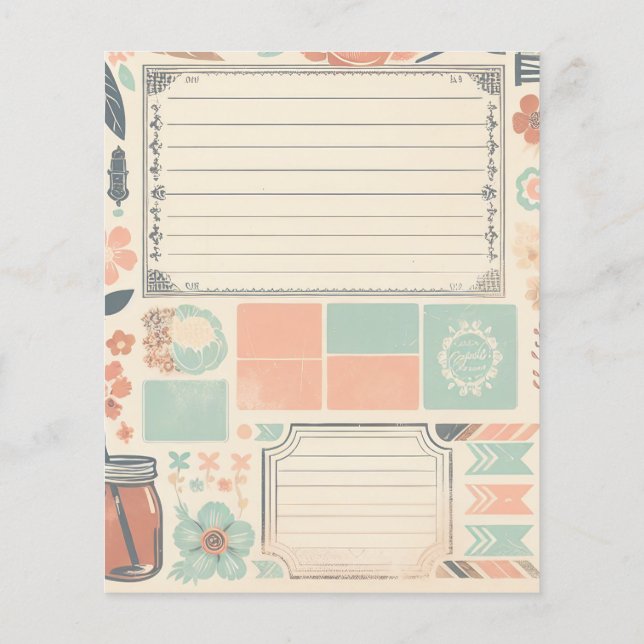 Floral Junk Journal Page Peach & Teal Southern (Back)