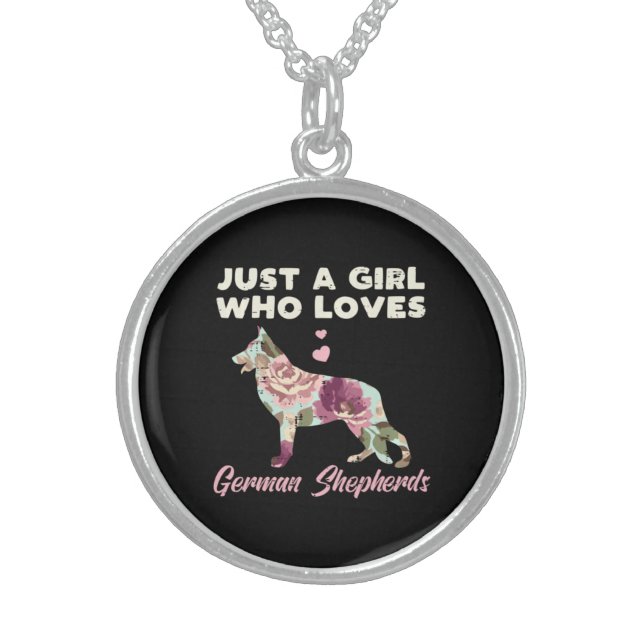 Floral Just A Girl Who Loves German Shepherd Sterling Silver Necklace (Front)