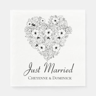 Floral Just Married Anemone Black Heart Flowers Napkins