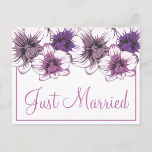 Floral Just Married Purple Orchid Flowers Wedding Announcement Postcard