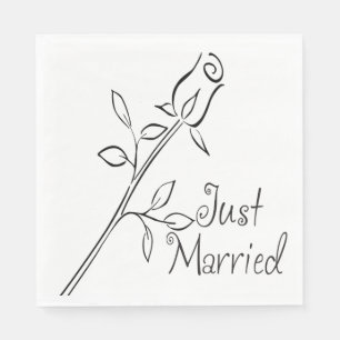 Floral Just Married Rose Flower Black & White Paper Napkins