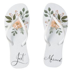 Floral "Just Married" Summer Flip Flops