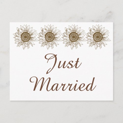 Floral Just Married Sunflower Brown Rustic Wedding Announcement Postcard