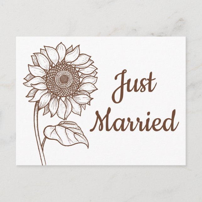 Floral Just Married Sunflower Brown Wedding Announcement Postcard (Front)