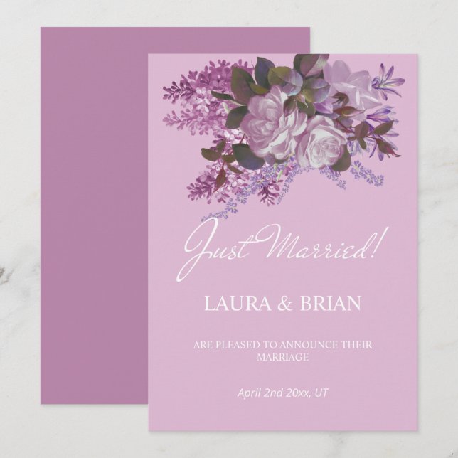 Floral, Just Married Wedding Announcement (Front/Back)