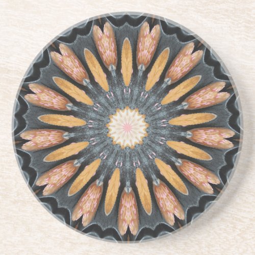 Floral Kaleidoscope Art Mosaic Orange Black White Coaster