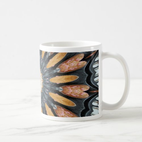 Floral Kaleidoscope Art Mosaic Orange Black White Coffee Mug