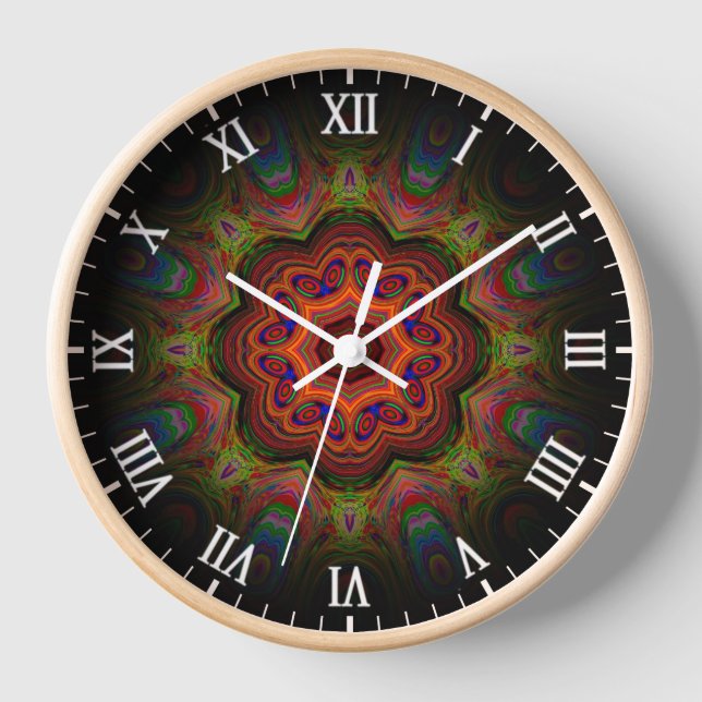 Floral Kaleidoscope Design-44657 Clock (Front)