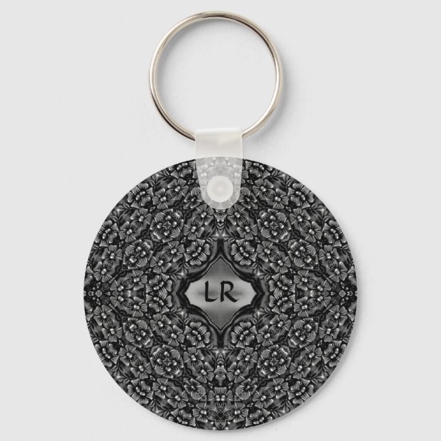 Floral kaleidoscope monogram keychain (Front)