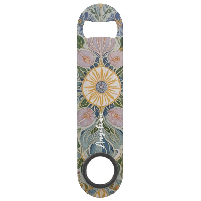 Floral Kaleidoscope Personalized Bar Key (Front)