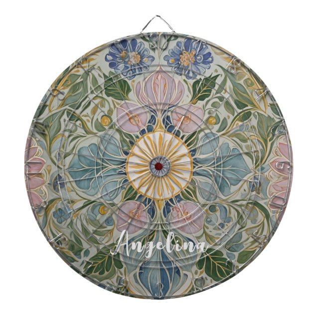 Floral Kaleidoscope Personalized Dart Board (Front)