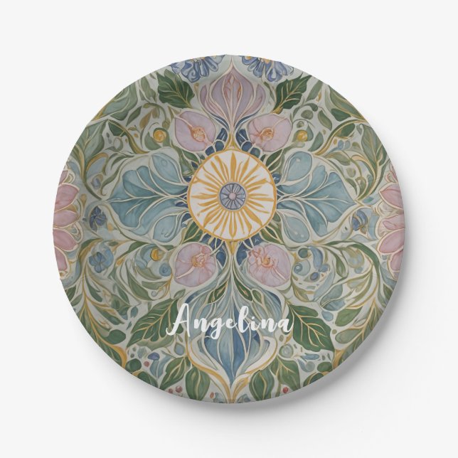 Floral Kaleidoscope Personalized Paper Plates (Front)