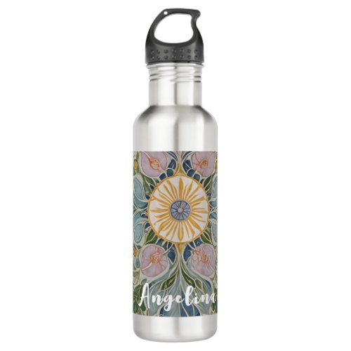 Floral Kaleidoscope Personalized Stainless Steel Water Bottle