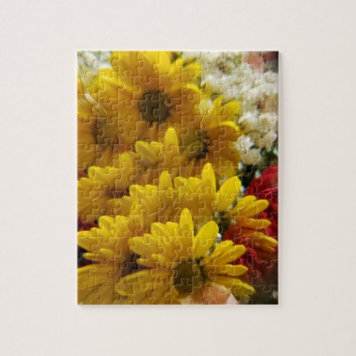 Floral Kaleidoscope Photo of Yellow Daisies Jigsaw Puzzle