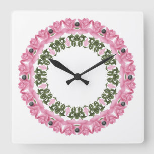 Floral kaleidoscope square wall clock