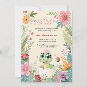 Floral kawaii baby alligator hatching Eggs -Girl Invitation