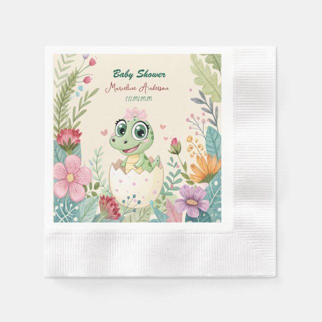 Floral kawaii baby alligator hatching Eggs -Girl Napkins (Front)