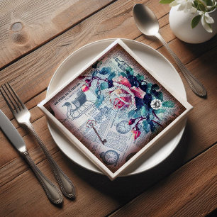 Floral Key Ephemera Decoupage Paper Dinner Napkins