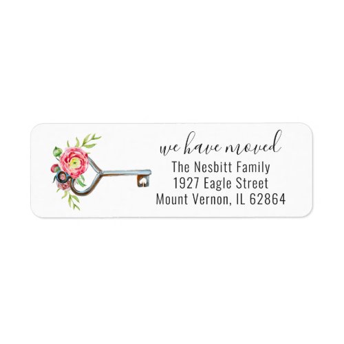 Floral Key Moving Announcement Return Address Label