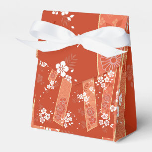 Floral Kimono Pattern Coral Favor Boxes