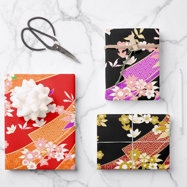 Floral Kimono Pattern  Wrapping Paper Sheets (Front)